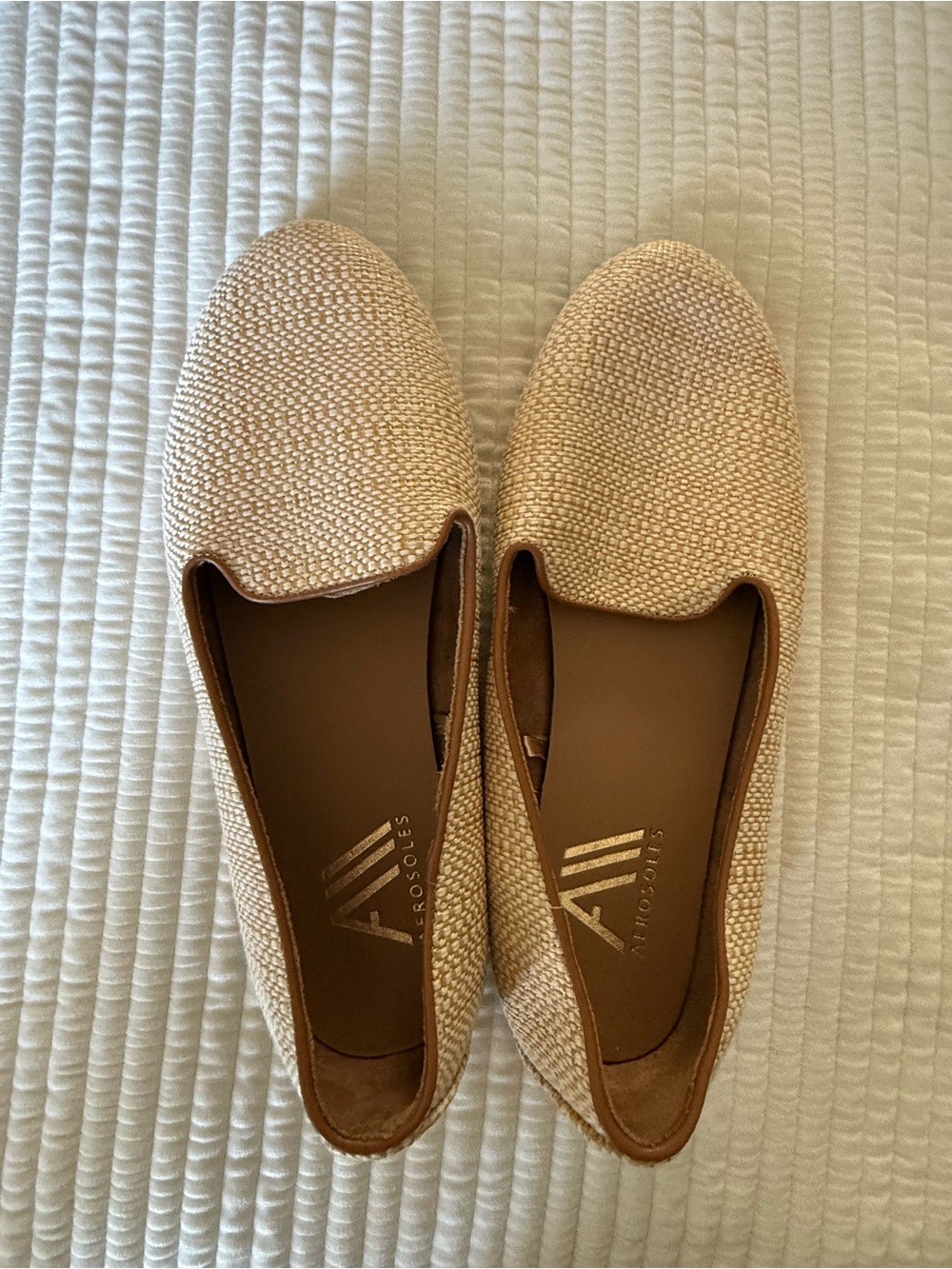 AEROSOLES Tan and Light Beige Woven Slip-On Flats